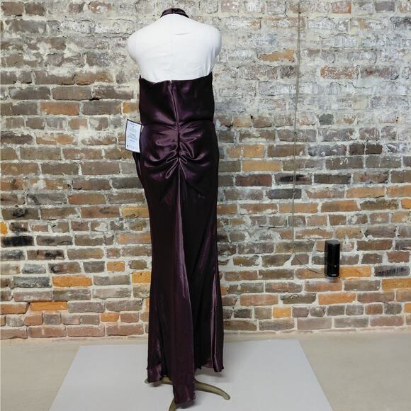Betsy & Adam Formal Evening Gown Women Size 10 Brown Satin Halter Neck Dress - Picture 6 of 13